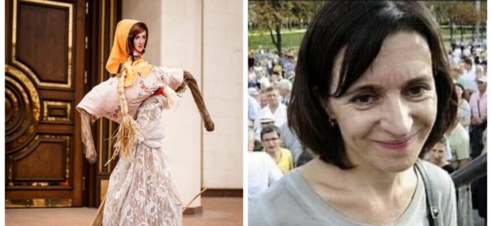 FOTO // „Surpriză” pentru Maia Sandu. Cât a fost la Comrat, protestatarii au lăsat o MOMÂIE cu chipul ei pe scările președinției